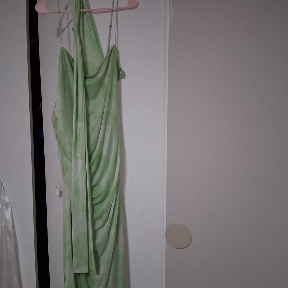 Zara Light Green Draped Maxi Slip Dress